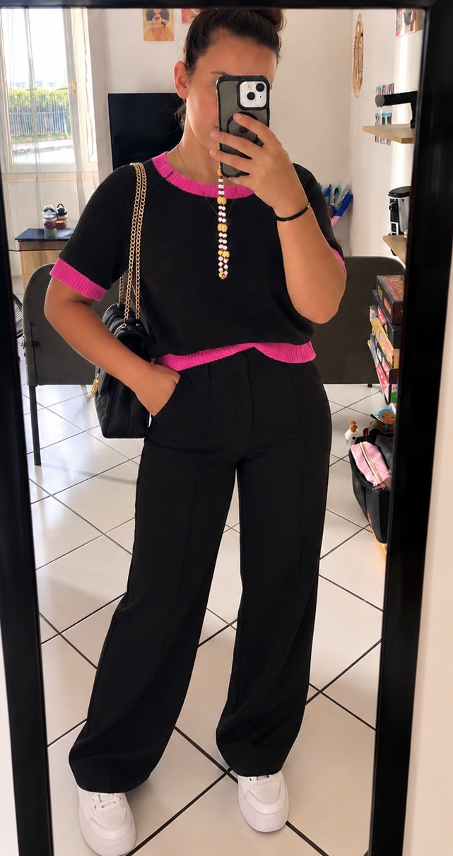 Pull Tricol Noir/Fuchsia