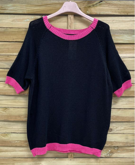 Pull Tricol Noir/Fuchsia