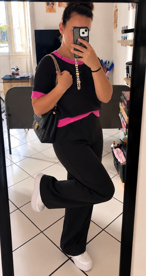 Pull Tricol Noir/Fuchsia
